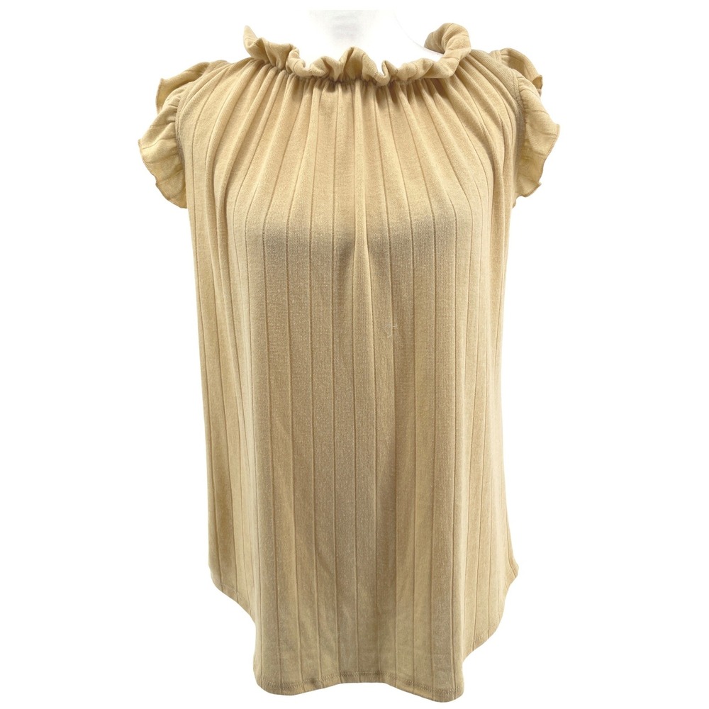 Flutter Sleeve Ruffle Neck Top Womens Medium* Butter Yellow Cottagecore Romantic